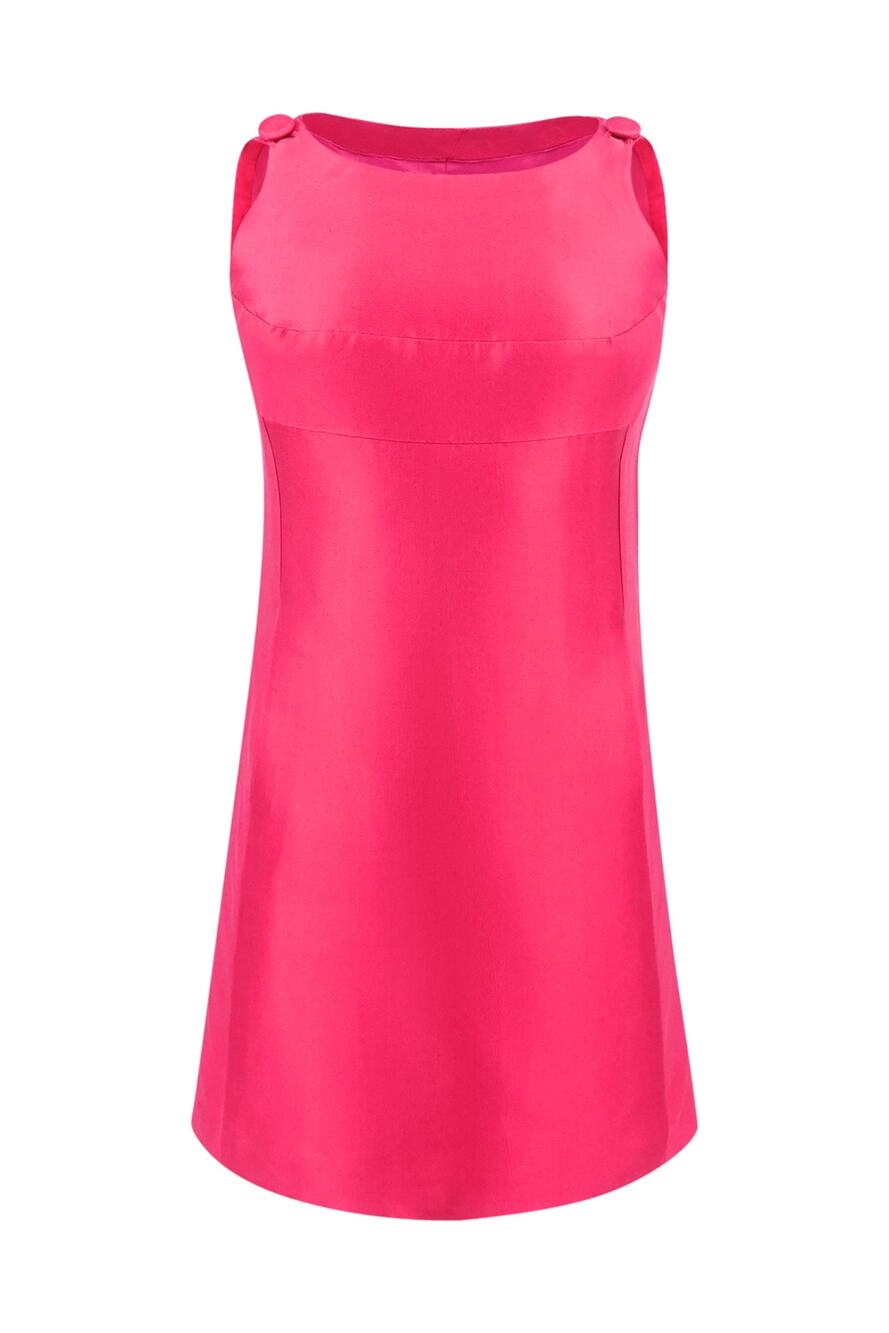 Vintage 1960s Fuchsia Shift Mini Dress, Covered Buttons